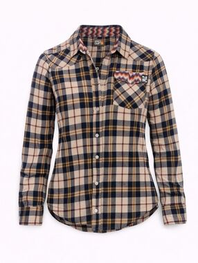 Spacecraft Flannel Shirt – Women‎ Size L – Elbow Patch Plaid